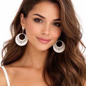 VINTAGE Metal & White Enamel Hoops Circa: 1980s